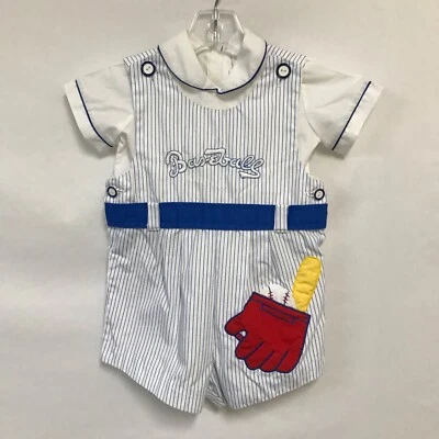 Vintage Baby Togs 24M Boys 2 Piece Outfit Jumper Shorts & Shirt Baseball Novelty - Image 1 of 4