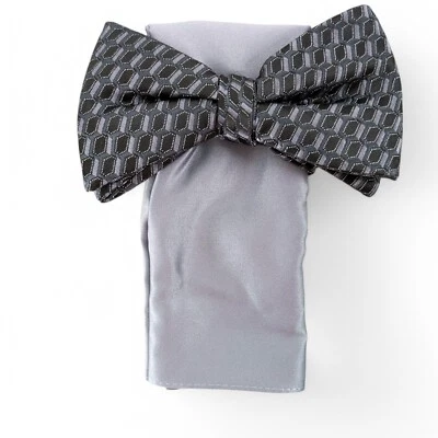 Alfani Mens Empire Geo Print Bow Tie Charcoal Grey Necktie NWT - Image 1 of 2