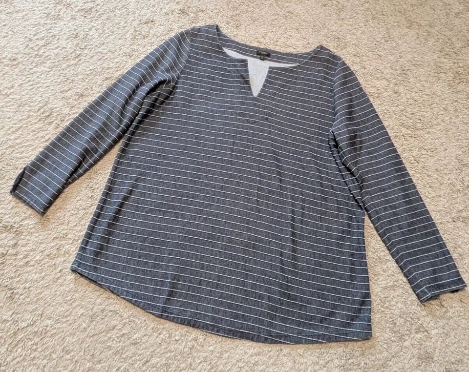 Moletom Talbots Terry tamanho 2X pequeno cinza listrado azul praia capa pulôver - Imagem 1 de 4