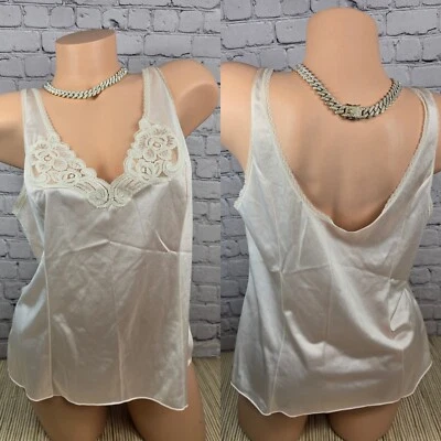 Sexy Camisola Vanity Fair 38 Marfil Encaje Sin Mangas Dormir Top Cami Tanque Encaje Lencería Foto 1 de 4