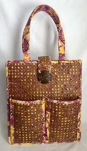 Vera Bradley Tiki Tote Bag Wicker Rattan Bali Gold 12 x 14 x 4  - Picture 1 of 9