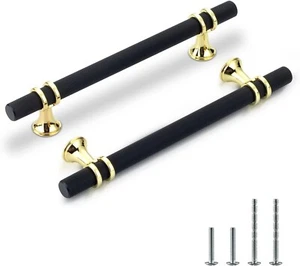 5 Pack Knurled Black & Gold Cabinet Pulls Handles Matte Black 5 Inch (128mm) - Bild 1 von 7