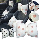 Bowknot Car Neck Waist Pillow Auto Headrest Lumbar Support Heart Peach Print