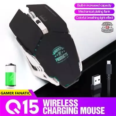 Wireless Gaming Mouse (GAMER FANATIC) Q15 RGB LED Ergonomic Lightweight Black - Image 1 of 4