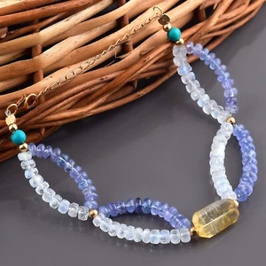 Natural Facetado Arcoiris Luna Tanzanita 925 Plata 8.7" Cadena Cuentas Pulsera - Imagen 1 de 5