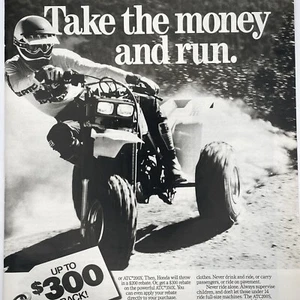 1986 Honda ATC 350X PRINT AD Three-Wheeler Promo Photo Take the Money and Run - Picture 1 of 3