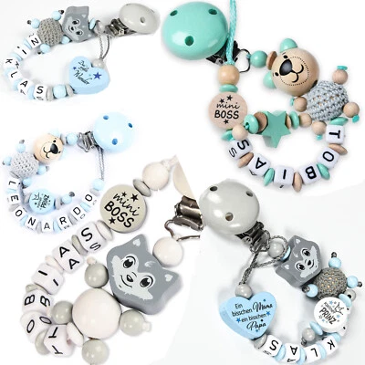 NELINO SCHNULLERKETTE MIT NAMEN Schnullerkette mit Namen Nuckelkette personalisiert Baby♥Geburt♥Taufe♥Geschenk