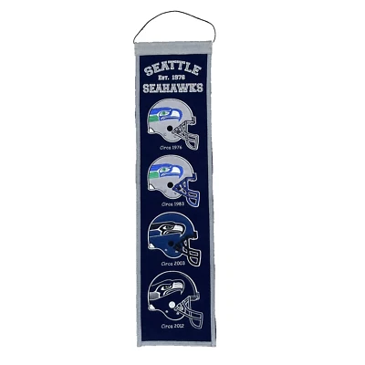 Seattle Seahawks Fútbol Heritage Banner Casco Fieltro Vertical Mezcla Lana 8 X 32 Foto 1 de 4