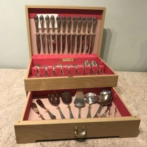 Besteckset mit Holzkasten Gowe 90 Besteckkasten Besteck versilbert Ornamente alt - Bild 1 von 12