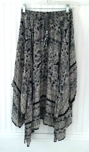 Women's Angie Black White Skirt Size S Hippie Bohemian Kerchief Bottom Festival - Picture 1 of 16