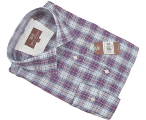 NEW $195 Hickey Freeman Linen Shirt!  Medium  Purple & White Plaid  Lightweight - Picture 1 of 1