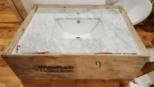 Wyndham Collection Bathroom Vanity Top 30"W x 22"D White Carrara Marble w/ Basin - Picture 1 of 4