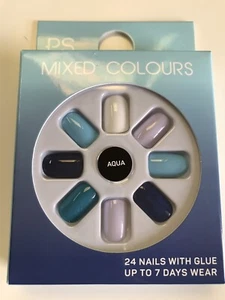 Aqua Mixed Colours False Nails - Picture 1 of 5