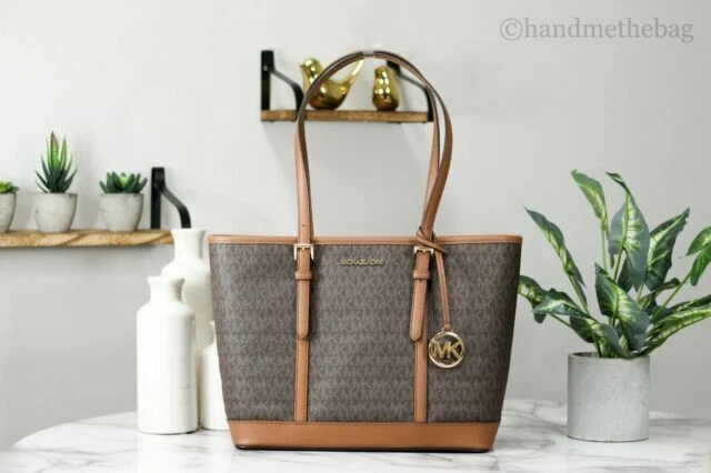 Michael Kors Jet Set Travel Small Top Zip Shoulder Tote Brown Signature