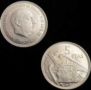 *GUTSE* FRANCO-7, 5 PESETAS 1957*59, BRILLO ORIGINAL, SIN CIRCULAR. - Imagen 1 de 1