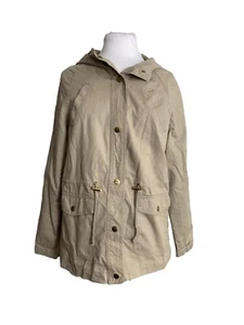 Miss London Black Label Womens Jacket Size Medium Taupe Lightweight Hooded - Picture 1 of 7