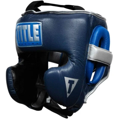 Title Boxing Royalty Leather Training Headgear - Royal/Navy - Image 1 of 4
