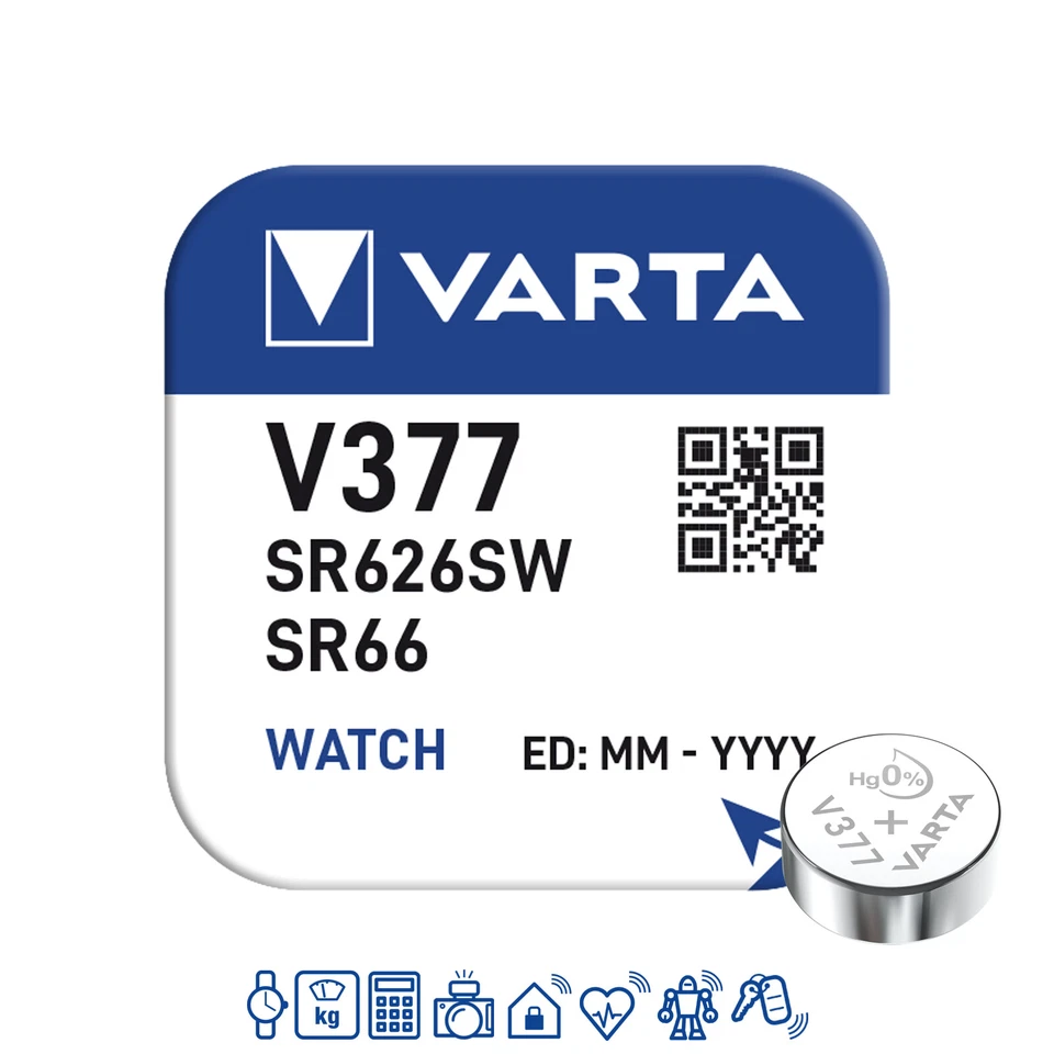 7 orologi Varta 377 SR626SW batteria a bottone SR66 SR626 AG4 1,55V ossido d'argento - Immagine 1 di 1