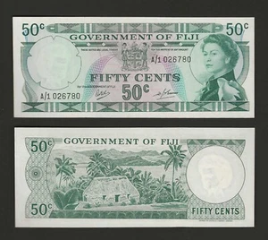 FIJI 50 Cents 1969, P-58a, Prefix A/1, Ritchie / Barnes, Original AU, QEII Note - Picture 1 of 1
