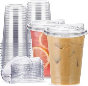 16oz Clear Cups w/ Lids, 25 Sets Disposable Iced Coffee Cups - Picture 1 of 7