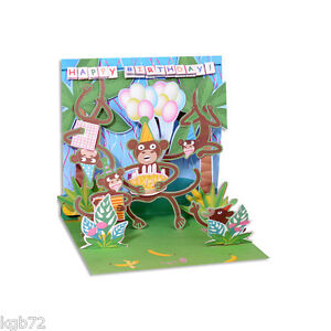3D Birthday Monkeys Pop Up Card Greeting Card by Up With Paper Treasures # PS864