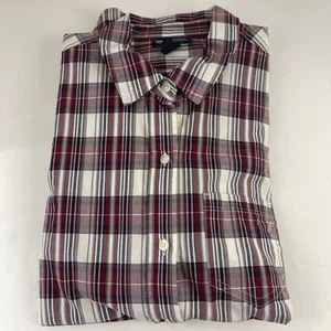 Camisa de novio Gap roja y azul marino a cuadros manga larga para mujer pequeña” - Imagen 1 de 4