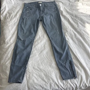 MOTHER Jeans Womens 29 The Looker Skinny Pinstripe White/Light Blue Ankle Zip - Picture 1 of 16
