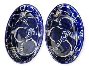 Talavera Oval Serving Dish 8.5"L X 5" W X 2" T Handpainted Blue White Set Of 2 - Picture 1 of 6