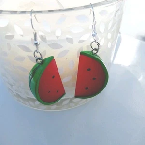 Watermelon earrings Summer Fruit dangles 3d Red Retro Kitsch Novelty Food Fun UK - Picture 1 of 6
