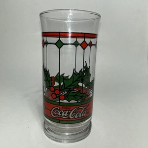 Vintage Coca-Cola Christmas Holly Red/Green 6” Glass Set of 6. - Picture 1 of 6