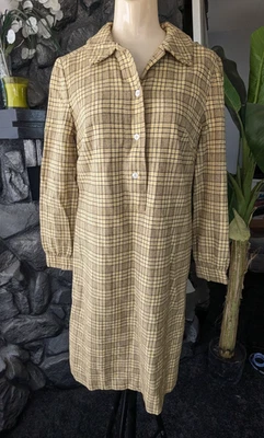 Vestido Camisa Manga Longa Vintage Anos 60 Xadrez Pendleton Lã Brn/Amarelo/Branco Xadrez 12 - Imagem 1 de 4