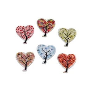 30pcs Colorful Tree shape Wood Buttons for DIY Craft Sewing Scrapbooking 30x26mm - Picture 1 of 6