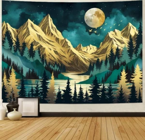 Mountain Tapestry Forest Tree Tapestries Moon Stars Nature Landscape Tapestry... - Picture 1 of 4