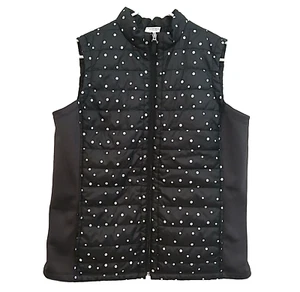 Weekends by Chico's Vest Women's Medium Pockets Quilted Black White Polka Dot - Picture 1 of 9