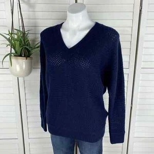 Vince. Wool Cashmere Navy Blue Basketweave Knit Sweater V Neck Womens Size XS - Picture 1 of 10