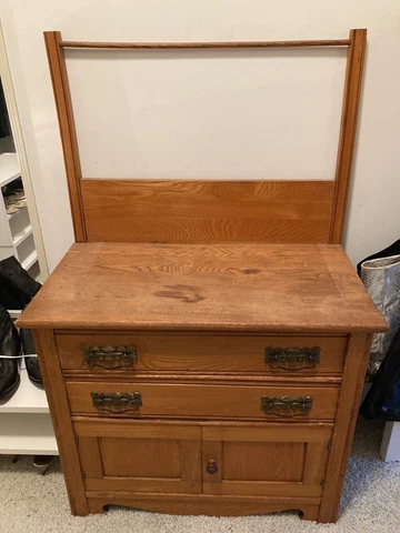 antique wash stand . Light wood . Some staining Cover