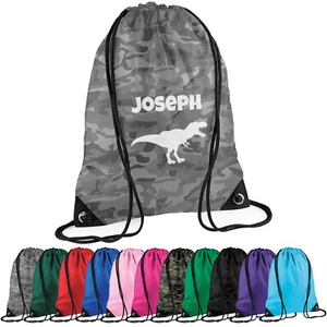 Personalised Name PE Bag Dinosaur Drawstring Swimming Kids Boys Girls School Bag - Picture 1 of 10