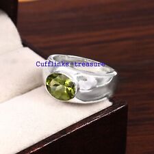 Natural Peridot  Gemstone  with 925 sterling Silver Ring For Men's #7889