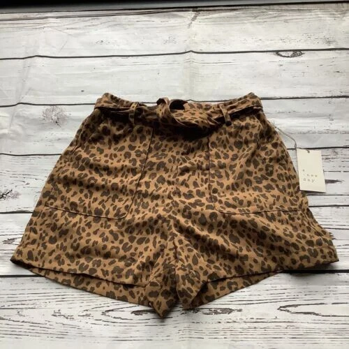 A New Day Small Brown Animal Print Leopard High Rise Tie Waist Shorts Size Small Foto 1 de 1