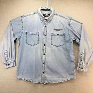 Harley Davidson Denim Shirt Mens XL Button Up Long Sleeve Casual Blue - Picture 1 of 9