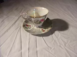 Inarco Japón #E-1052 Copa Floral y Platillo Porcelana Madre Perla Remolino De Colección - Imagen 1 de 4