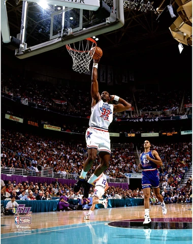 Karl Malone UnSigned Jazz Hardwood Classic Signature Dunk in the 1993 ASG Photo Cover