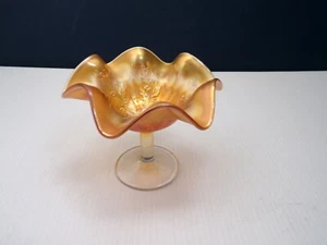VINTAGE Fenton Carnival Glas Standfuß Süßigkeitenschale, ORANGE, 4" HOCH - Bild 1 von 9