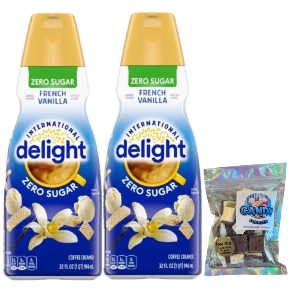 Crema de café Int'l Delight French Vanilla Zero Sugar 32 oz 2 paquetes con dulces Foto 1 de 1