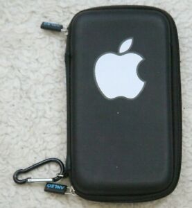 New Anleo Black Hard Travel Case Double Zipper Shut Keychain Apple Sticker Lined