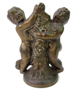 Vintage 4-3/4" Cherubs Grapes Putto Bronze Toned Cast Metal Lamp Spacer - Picture 1 of 8
