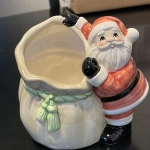 VTG Fritz & Floyd Santa Claus w/Sack Green Bow Christmas Decor Trinket Holder - Picture 1 of 7