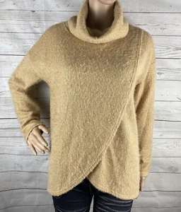 White Birch Cowl Neck Sweater Medium Soft Golden Shimmery Faux Wrap Ribbed Knit - Picture 1 of 12