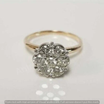1.40 Ct Round Cut Lab Created Diamond Cluster Flower Ring 14k Yellow Gold Finish - Image 1 of 4