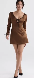 House of CB Sakina Kupfer Satin Minikleid Größe M Langarm V-Ausschnitt - Bild 1 von 10